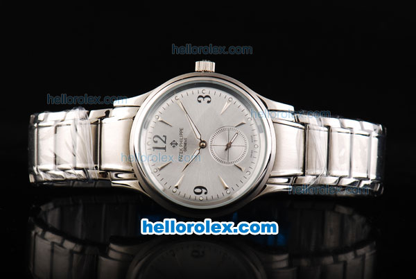 Patek Philippe Automatic Movement Steel Case with Silver Dial and Steep Strap - Click Image to Close